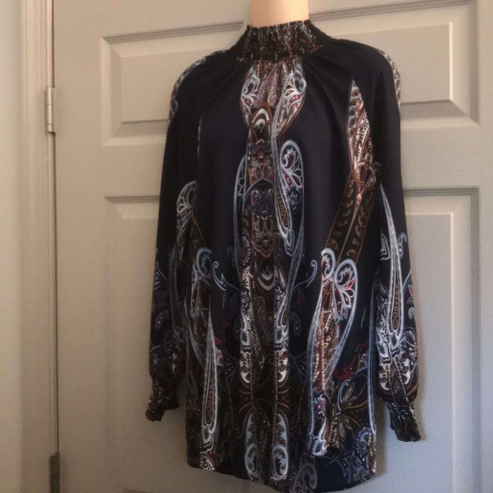 NWT Chicos navy with paisley mock neck top